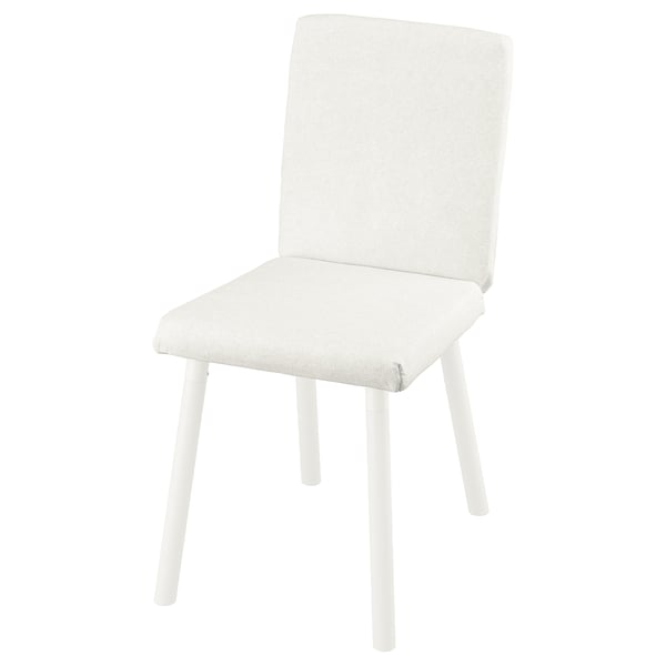 A white TONSTAD chair with a padded seat and back, featuring a sleek and modern design with wooden legs.