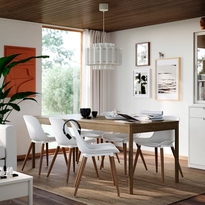 TONSTAD / GRÖNSTA Table and 6 chairs, brown oak veneer/white, 200x85 cm