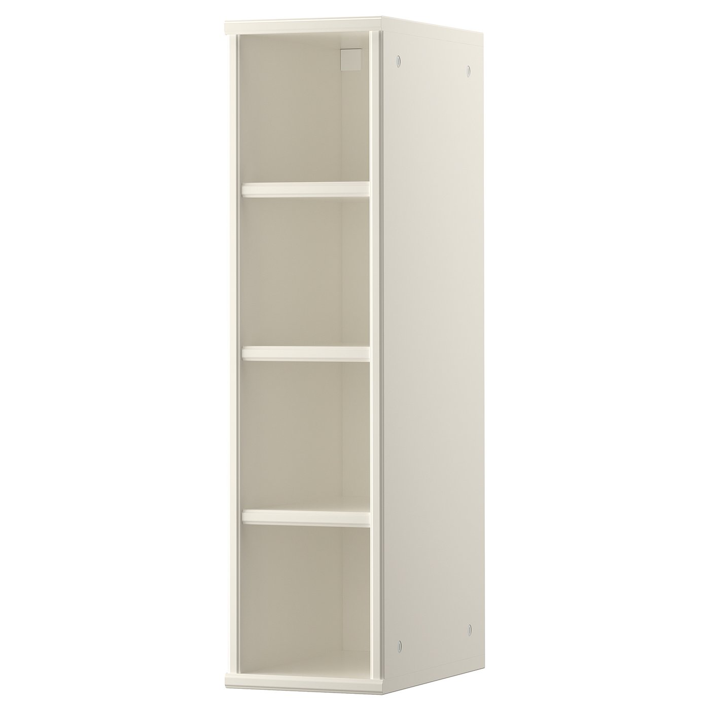 White 3-shelf tall cabinet, fiberboard, ideal narrow storage.