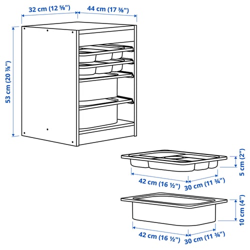 Illustration with measurements for the product: TROFAST.