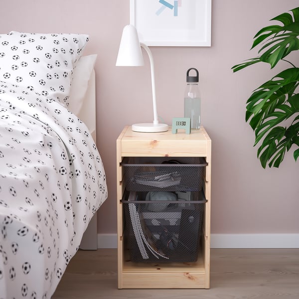 TROFAST Storage combination with boxes, light white stained pine/dark grey, 32x44x53 cm