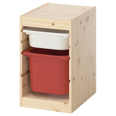 TROFAST Storage combination with boxes, light white stained pine white/red, 32x44x53 cm