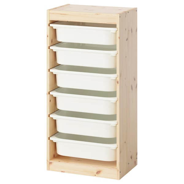 TROFAST Storage combination with boxes, light white stained pine/white, 44x30x91 cm
