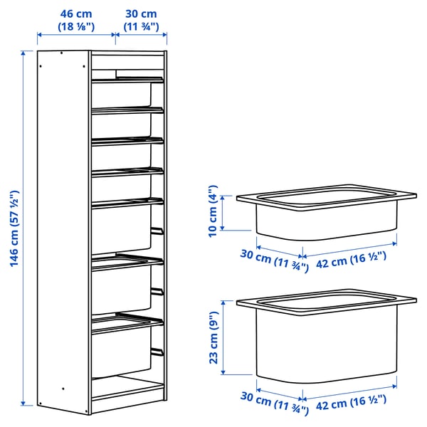 TROFAST Storage combination with boxes, white white/red, 46x30x146 cm