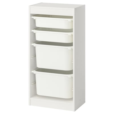 TROFAST Storage combination with boxes, white/white, 46x30x95 cm