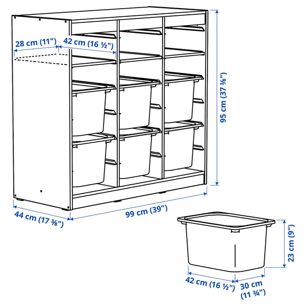 TROFAST Storage combination, with shelves/boxes room divider/white lilac, 99x44x95 cm