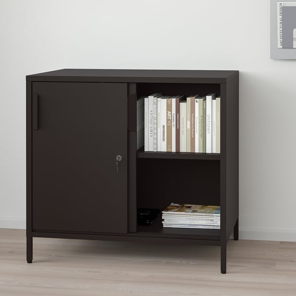 TROTTEN Cabinet with sliding doors, anthracite, 80x55x75 cm