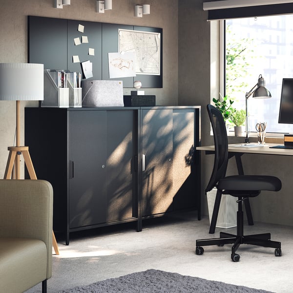 TROTTEN Cabinet with sliding doors, anthracite, 80x55x110 cm