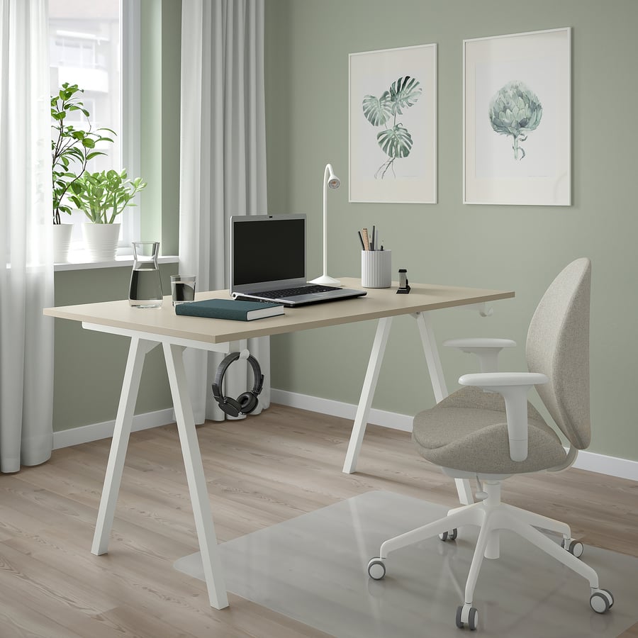 TROTTEN desk, beige/white, 140x80 cm IKEA