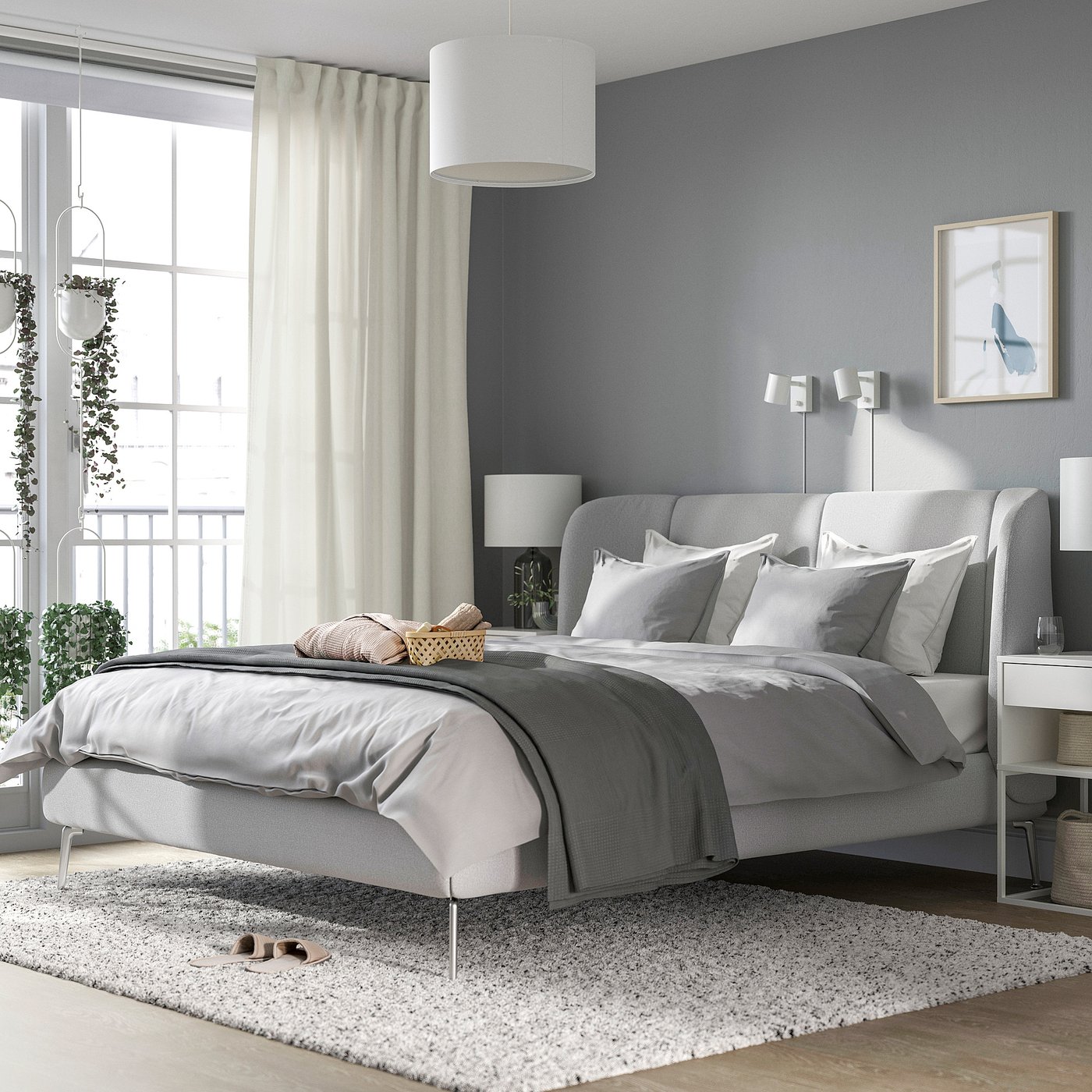 TUFJORD upholstered bed frame, Tallmyra white/black, 180x200 cm — picture 2