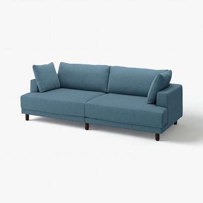 UPPÅKRA blue sofa, modern & comfy, with deep cushions & wooden legs.