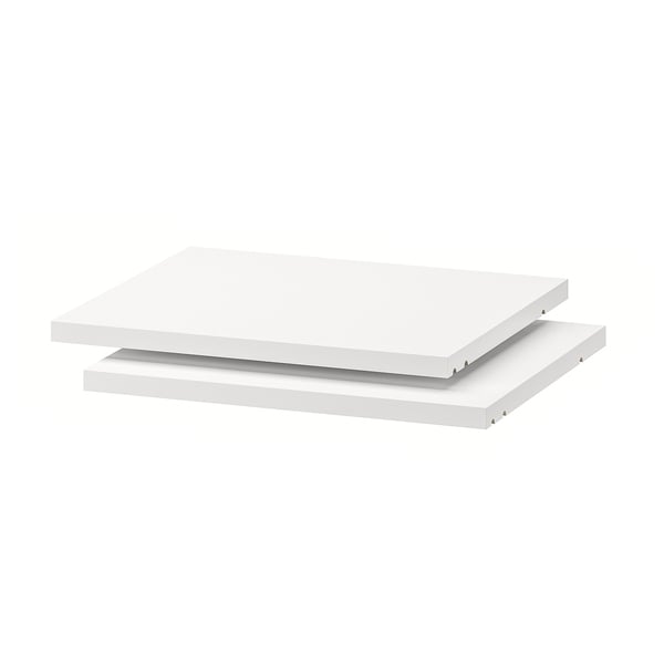 Image shows two white UTRUSTA shelves, rectangular, made of melamine with a smooth finish.