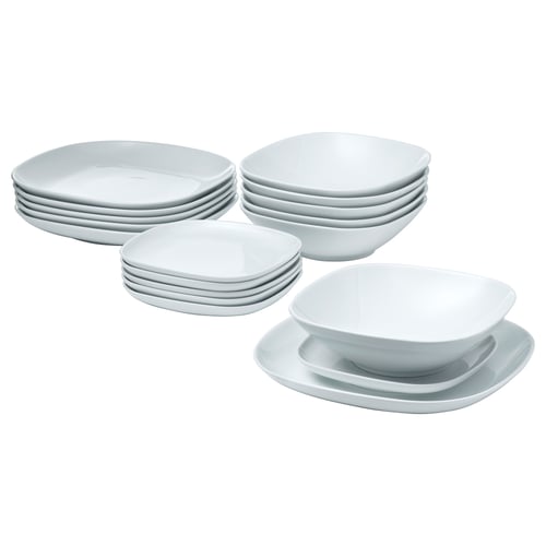 VÄRDERA white squared porcelain dish set, modern minimalist design.