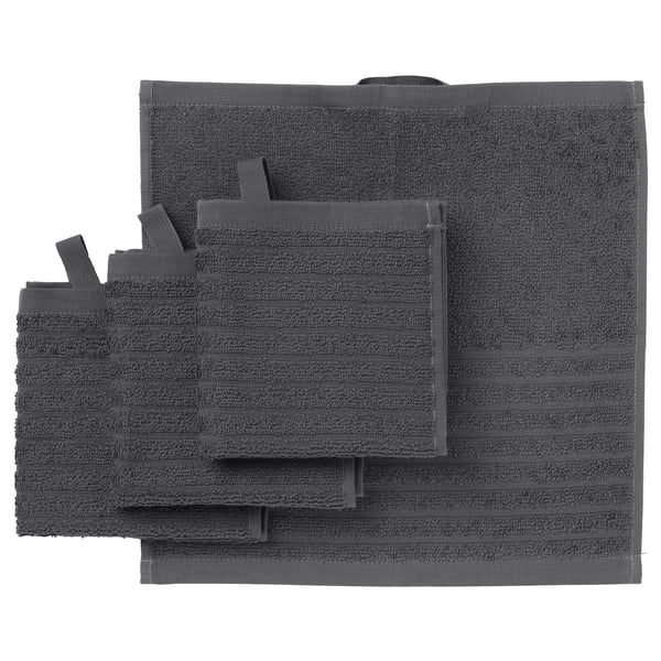 VÅGSJÖN Washcloth, dark grey, 30x30 cm