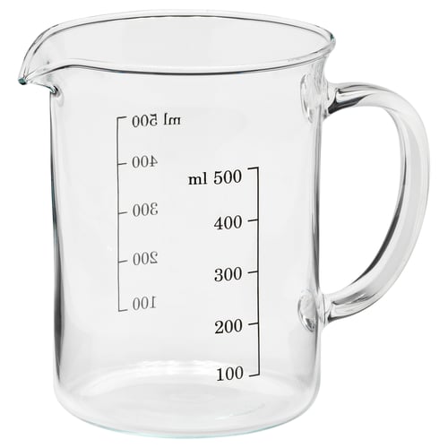 Translucent glass VARDAGEN measuring jug, clear markings, handle, heat-resistant, kitchen tool.