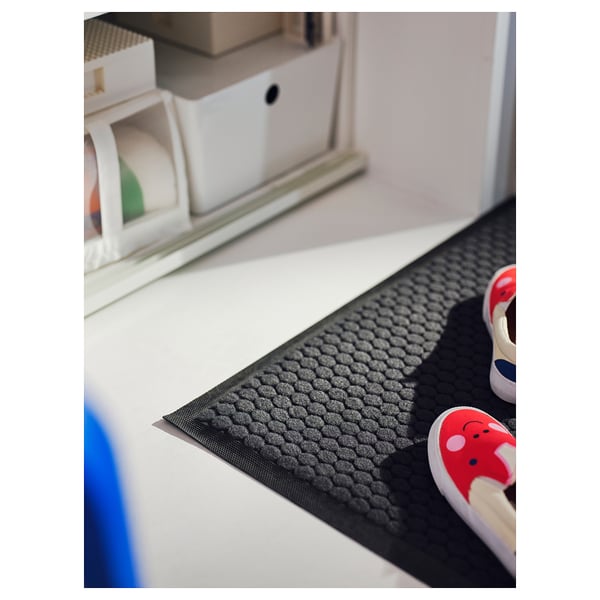 VATTENVERK Door mat, indoor, dark grey, 60x90 cm