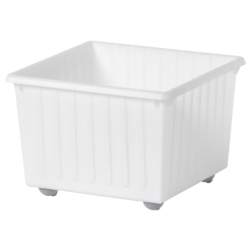 White VESSLA storage box with wheels, durable square design, easy to carry handle.