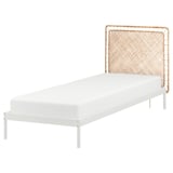 VEVELSTAD Bed frame with 1 headboard, white/Tolkning rattan, 90x200 cm