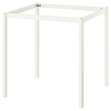 A white metal table frame from IKEAs VIHALS series. It a simple, minimalist design with four straight legs and a rectangular top support.