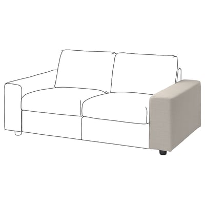 VIMLE beige sofa, modern design, light grey fabric, 3-seater with cushions.