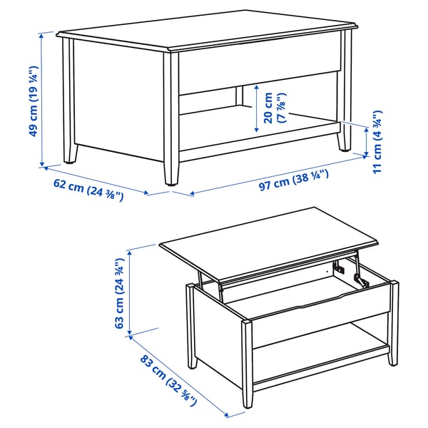 VITTERYD Adjustable coffee table, white, 97 cm
