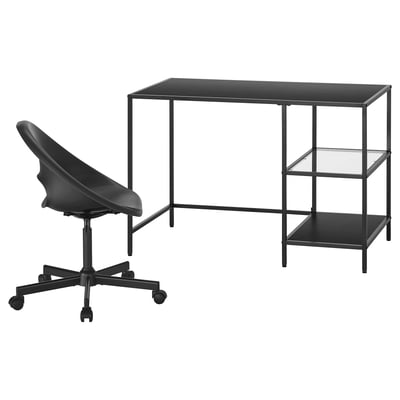 VITTSJÖ / ELDBERGET Desk and chair, black-brown/dark grey black
