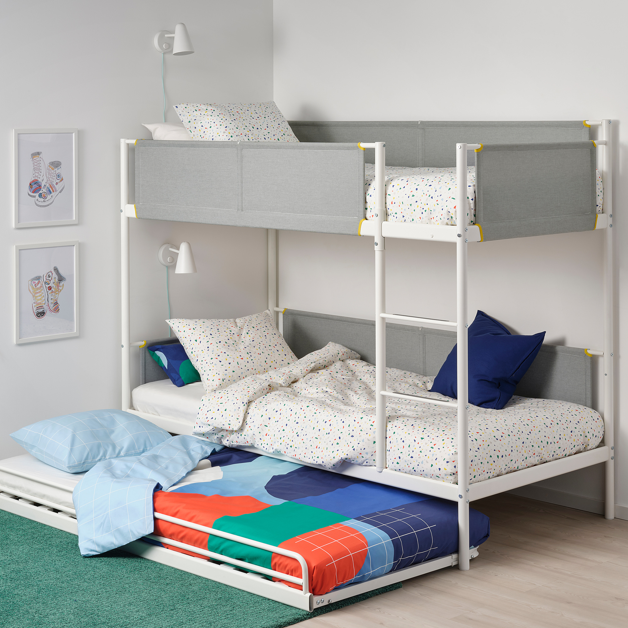 VITVAL Bunk bed frame with underbed, white/light grey, 90x200 cm