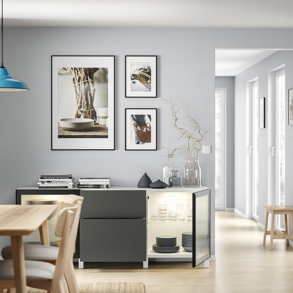 BESTÅ เบสตัว ตู้ลิ้นชักเก็บของ, ขาว Lapp/Stu/เฟเลสวีค แอนทราไซต์, 180x42x74 ซม.