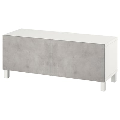 BESTÅ เบสตัว ตู้วางทีวีมีบานปิด, ขาว Kall/Stu/เทาอ่อน, 120x42x48 ซม.