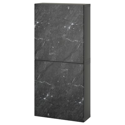 BESTÅ เบสตัว ตู้แขวนบานคู่, เทาเข้ม แบร์วีคเกน/ดำ ลายหินอ่อน, 60x22x128 ซม.