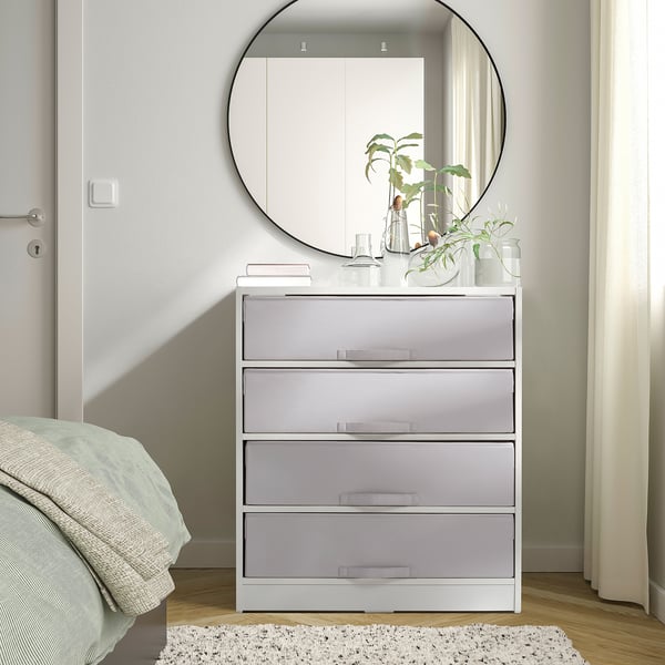 BRUKSVARA บรุคส์วอร่า ตู้พร้อมกล่องลิ้นชัก4ใบ, ขาว/เทาอ่อน, 70x80 ซม.