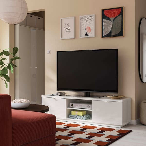 BYÅS บีออส ตู้วางทีวี, ไฮกลอส ขาว, 160x42x45 ซม.