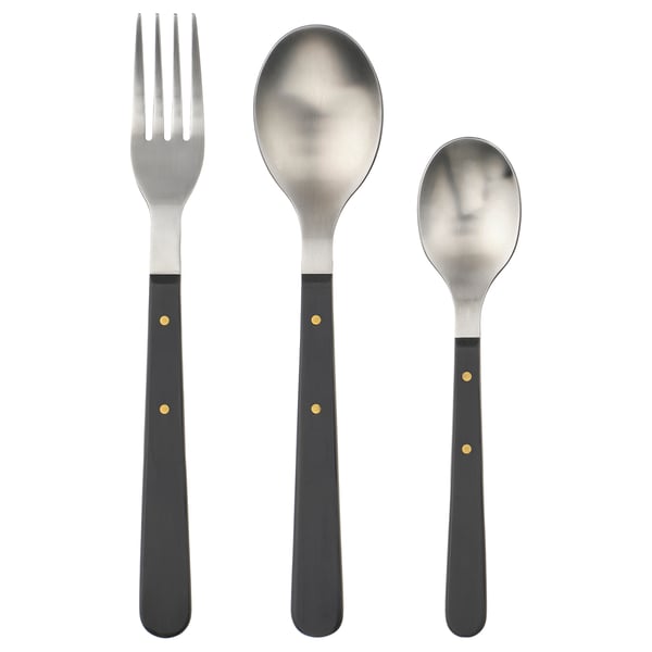 DOFTSKÖLD ดอฟท์สเชิลด์ ชุดอุปกรณ์รับประทานอาหาร 18 ชิ้น, ดำ