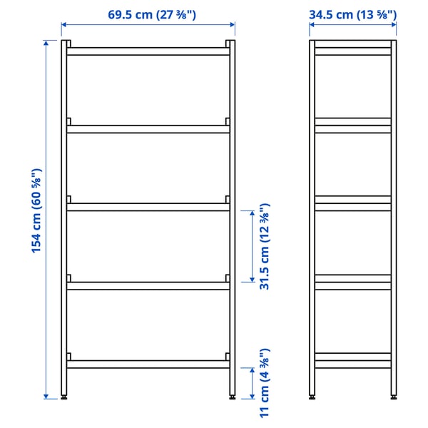 EKENABBEN เอียแนบเบน ชั้นไร้บาน, ไม้แอสเพน/น้ำเงิน, 70x34x154 ซม.