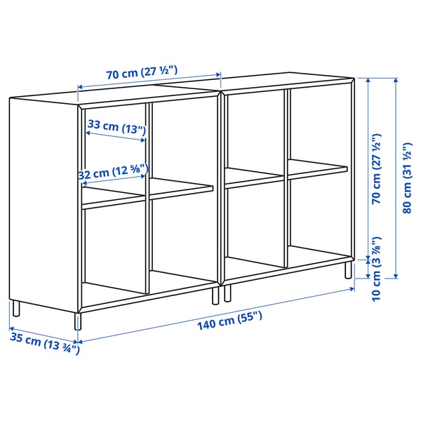 EKET เอียคเกท ชุดตู้พร้อมขาตู้, ขาว/ไม้, 140x35x80 ซม.