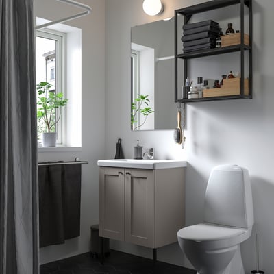 ENHET เอียนเฮต ชุดเฟอร์นิเจอร์ห้องน้ำ, สีแอนทราไซต์/เทา โครง, 64x43x87 ซม.
