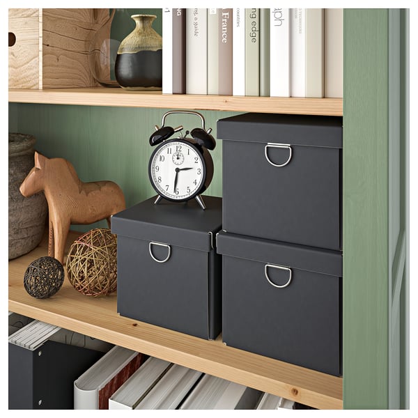 HEMNES เฮมเนส ตู้หนังสือ, เทา-เขียว/ย้อมสีน้ำตาลอ่อน, 90x197 ซม.