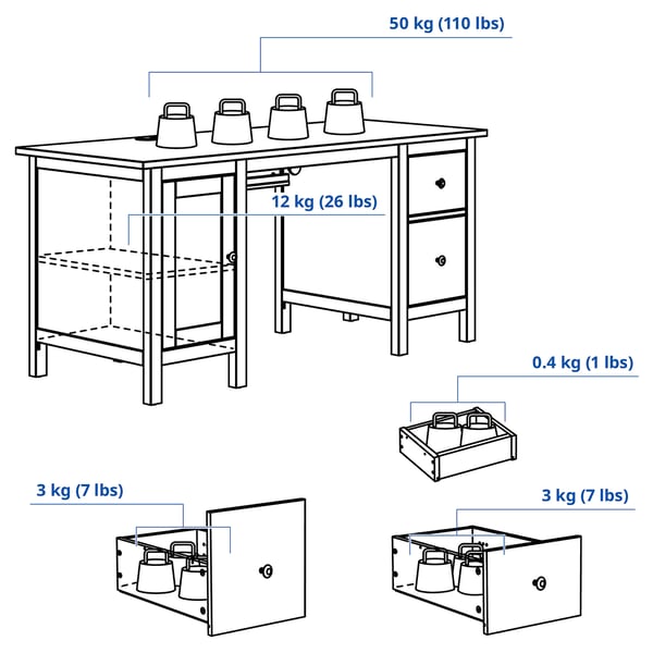 HEMNES เฮมเนส โต๊ะทำงาน, ไวท์สเตน/น้ำตาลอ่อน, 155x65 ซม.