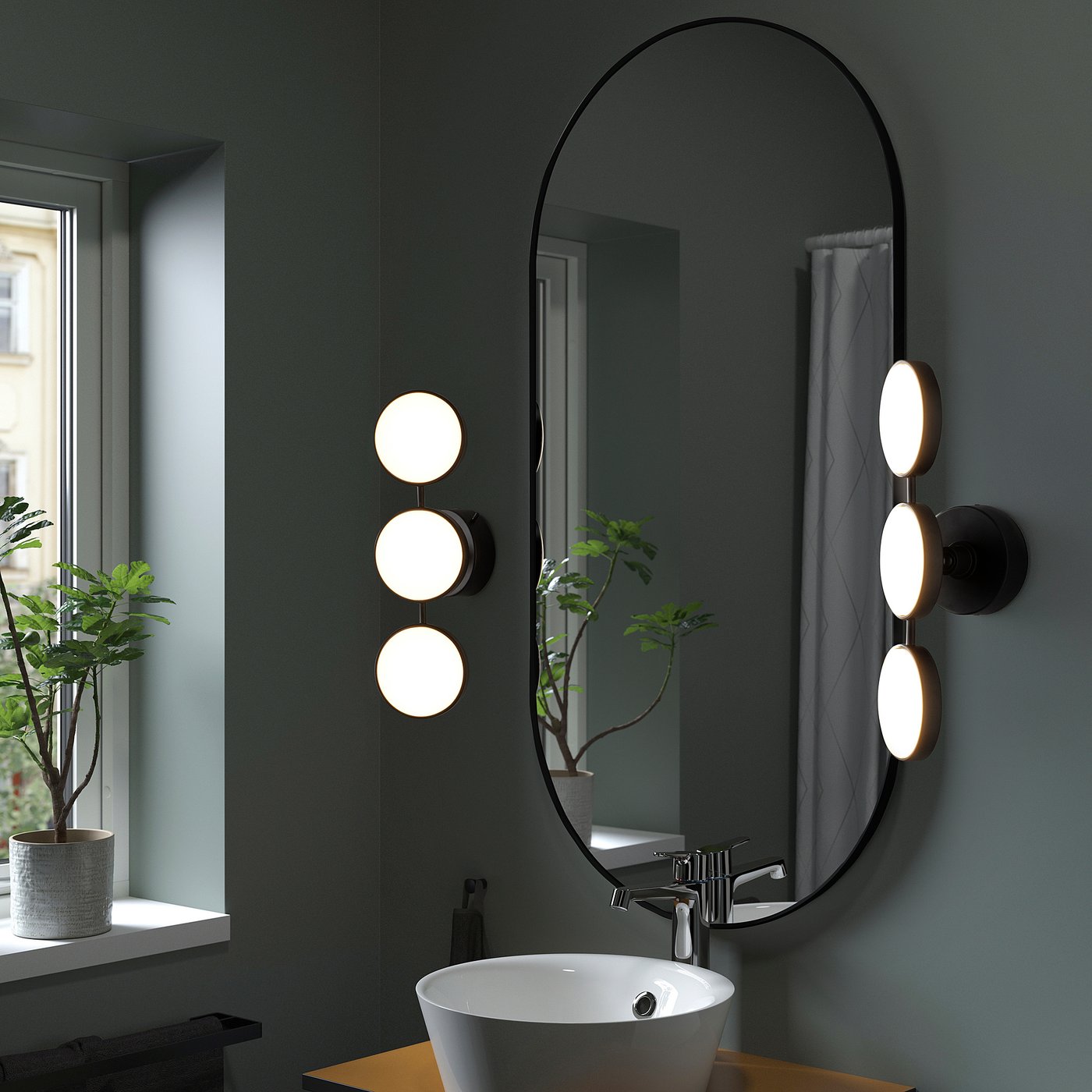 KABOMBA คาบอมบา โคมไฟผนัง LED, หรี่ไฟได้ ด้าน/ดำ, 47x14 ซม.