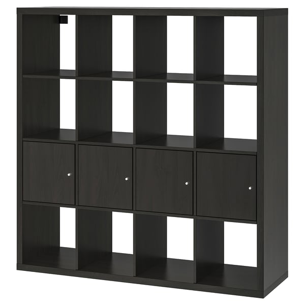 KALLAX คอลแล็กซ์ ชั้นวางของ 4 กล่องลิ้นชัก, น้ำตาลดำ, 147x147 ซม.