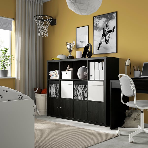 KALLAX คอลแล็กซ์ ชั้นวางของ 4 กล่องลิ้นชัก, น้ำตาลดำ, 147x112 ซม.