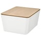 ตัวเลือก: KUGGIS คูก์กิส กล่องพร้อมฝาปิด, ขาว/ไม้ไผ่, 13x18x8 ซม.