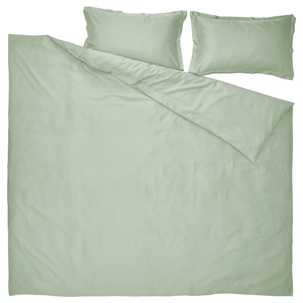 LÄKEVÄNDEROT เลเคเวนเดอรอท ปลอกผ้านวม+ปลอกหมอน 2 ใบ, เทาอ่อน-เขียว, 240x220/50x80 ซม.