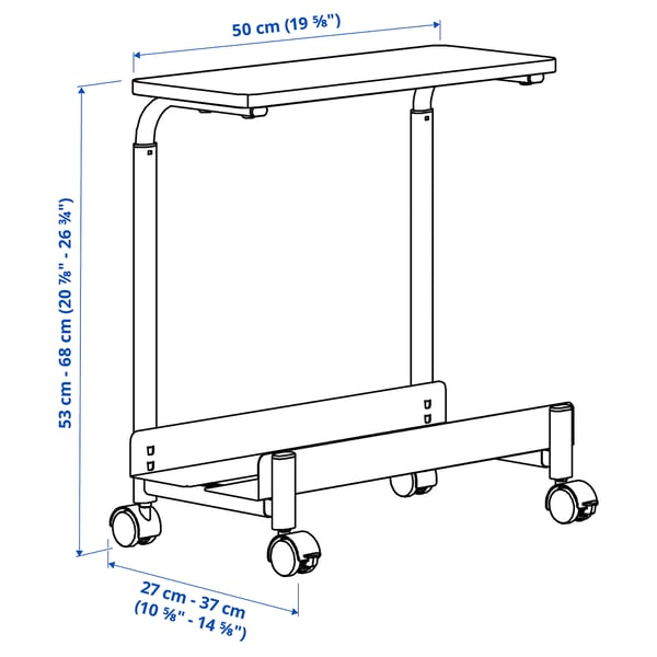 LÅNESPELARE ลัวเนสเปียลาเร่ รถเข็นคอมพิวเตอร์มีชั้นวาง, ดำ, 50x27 ซม.