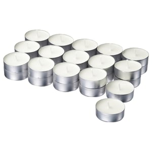 LOTSFÅGEL ล็อตส์ฟอเกล เทียนทีไลท์หอม, กลิ่นเฟรชลินิน ขาว, 3.5 ชม.