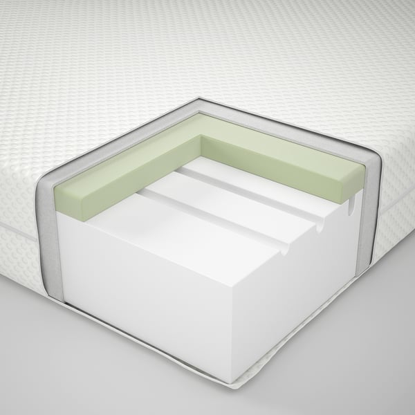 MALM มาล์ม โครงเตียง+ที่นอน, วีเนียร์โอ๊คย้อมสีขาว/อัวบิกดา แน่น, 180x200 ซม.