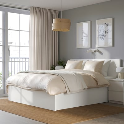 MALM มาล์ม เตียง (ยกพื้นเตียงขึ้นได้), ขาว, 150x200 ซม.