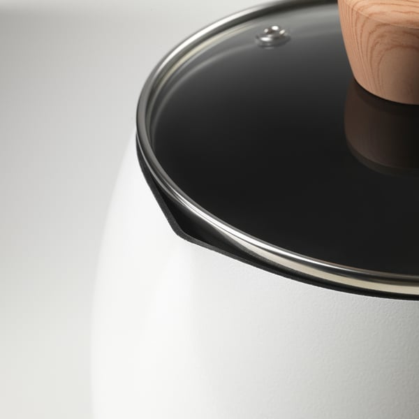 MANGOFISK มังโกฟิสก์ หม้อด้ามพร้อมฝา, เคลือบสารกันติด/ขาว, 2.3 ลิตร