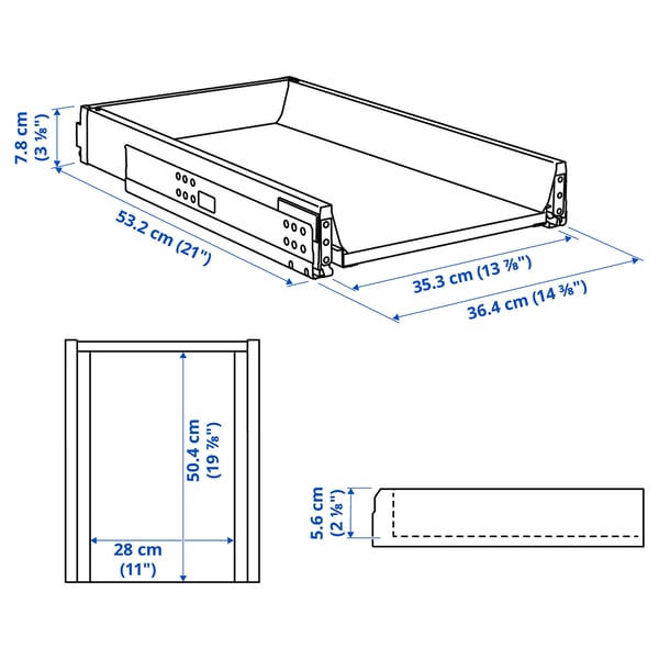 MAXIMERA มักซีเมอร่า ลิ้นชักตู้ครัวทรงเตี้ย, ขาว, 40x60 ซม.