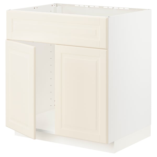 METOD เมท็อด ตู้ตั้งซิงก์บานคู่/แผ่นหน้าลิ้นชัก, ขาว/บู๊ดบิน ออฟไวท์, 80x60x80 ซม.
